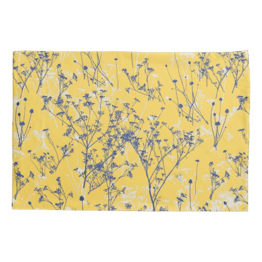 マスタードモダンエレガントイエローにワイルドフラワー 枕カバー (裏面-左)