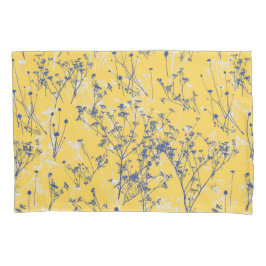 マスタードモダンエレガントイエローにワイルドフラワー 枕カバー
