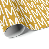 マスタードモダンホワイトカスタムモノグラムイニシャル ラッピングペーパー (ロールコーナー)