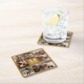 マスタードモダンモノグラムイニシャルファミリー名写真 スクエアペーパーコースター (インサイチュ)