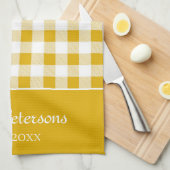 マスタードモダン素朴イエロージンガムの姓 キッチンタオル (四つ折り)