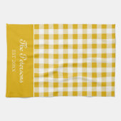 マスタードモダン素朴イエロージンガムの姓 キッチンタオル (横)