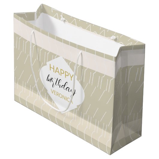 マスタードモダン赤面トーン（幾何学模様） ラージペーパーバッグ (正面アングル)