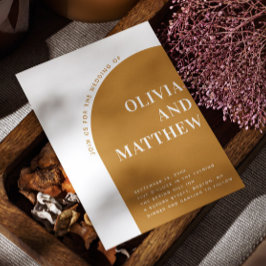 マスタードモダン タイポグラフィー アーチ ウェディング + QR 招待状