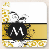 マスタードモノグラムのダマスク模様 コースター (正面)