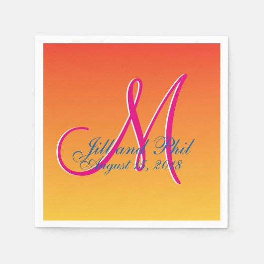 マスタードモノグラムサンセット 縁ありカクテルナプキン (正面)