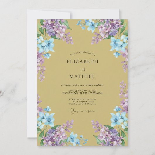 マスタードラベンダー色の野生の花の結婚式 招待状 (正面)