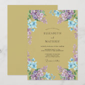 マスタードラベンダー色の野生の花の結婚式 招待状 (正面/裏面)
