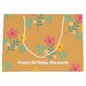 マスタードレトロデイジーブーケパターカスタマイズン ラージペーパーバッグ (正面)