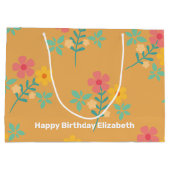 マスタードレトロデイジーブーケパターカスタマイズン ラージペーパーバッグ (裏面)