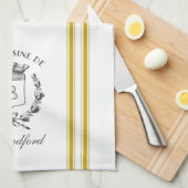 マスタードヴィンテージフランスのスタイルサックと名前をカスタムする キッチンタオル (四つ折り)