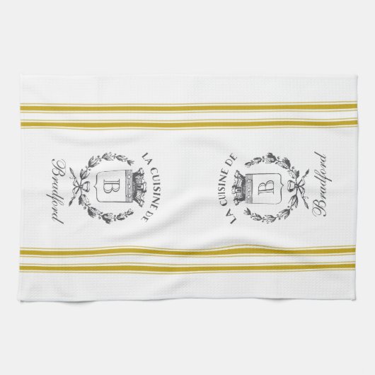マスタードヴィンテージフランスのスタイルサックと名前をカスタムする キッチンタオル (横)