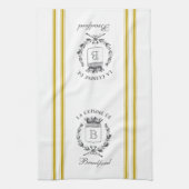 マスタードヴィンテージフランスのスタイルサックと名前をカスタムする キッチンタオル (縦)