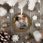 マスタード伝統的タータンチェックパーソナライズされたクリスマス セラミックオーナメント