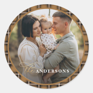 マスタード伝統的タータンチェックパーソナライズされたクリスマス ラウンドシール