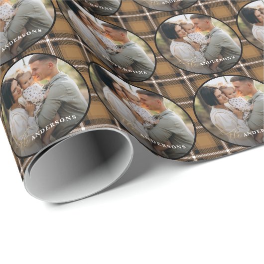 マスタード伝統的タータンチェックパーソナライズされたクリスマス ラッピングペーパー (ロールコーナー)