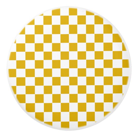 マスタード市松模様にイエローとホワイト セラミックノブ (正面)