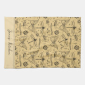 マスタード素朴イエローと黒昆虫 キッチンタオル (横)