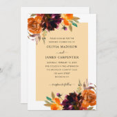 マスタード素朴イエローパープルブルゴーニュフローラ秋 招待状 (正面/裏面)