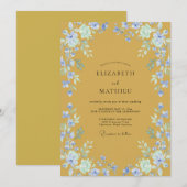 マスタード色とツルニチニチソウの花弁のウェディング 招待状 (正面/裏面)