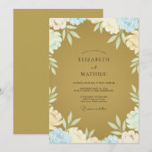 マスタード色とニチニチソウの葉の結婚式 招待状 (正面/裏面)