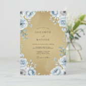 マスタード色とペリウィンクルの芍薬の結婚式 招待状 (スタンド正面)