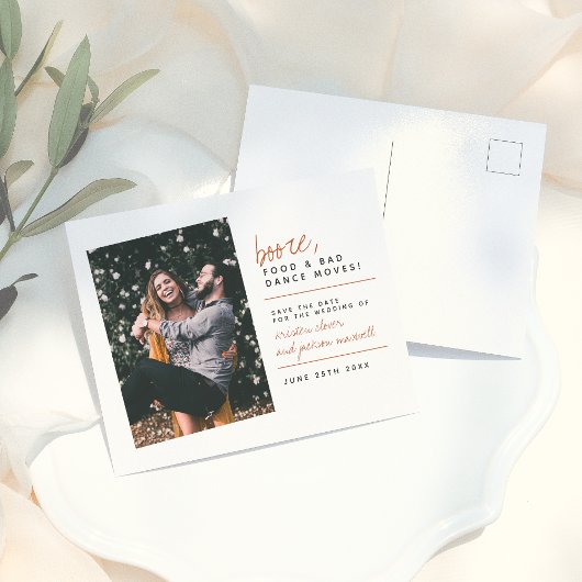 マスタード酒の食べ物と悪いダンスの動きが日付を保存 ポストカード