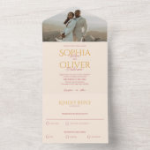 マスタード金ゴールドと赤面の写真結婚の数 オールインワン招待状 (内側)