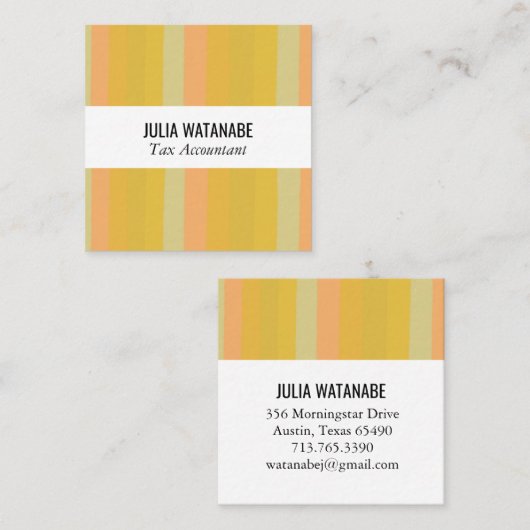 マスタード金ゴールドミニマルストライプリスト手作り スクエア名刺 (正面/裏面)