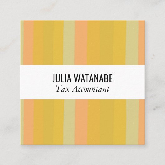 マスタード金ゴールドミニマルストライプリスト手作り スクエア名刺 (正面)