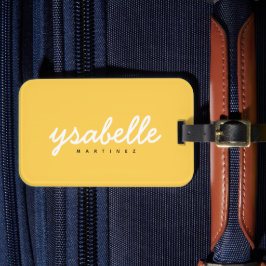 マスタード黄シンプル色はっきりしたのスクリプト名 ラゲッジタグ