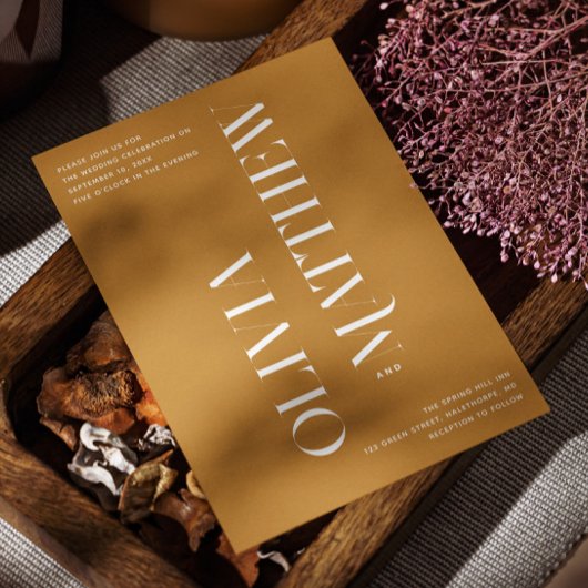 マスタード黄色ミニマル結婚リスト写真+ QRコード 招待状