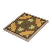 マスタード、あずき色およびオリーブ色のアフガニパターン タイル (側面)