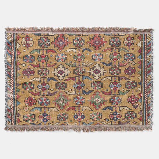 マスタード·キルダギド19世紀濃いカラフル赤 スローブランケット (正面)