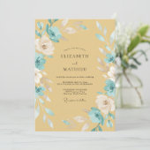 マスタード+シアン+野の花の結婚式 招待状 (スタンド正面)