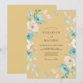 マスタード+シアン+野の花の結婚式 招待状 (正面/裏面)