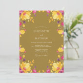 マスタード+マゼンタの野生の花の結婚式 招待状 (スタンド正面)