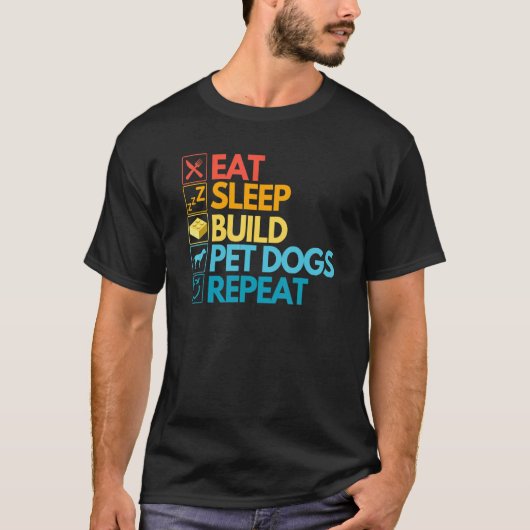 マスタービルダーかわいいブロック建物犬のヴィンテージ Tシャツ (正面)