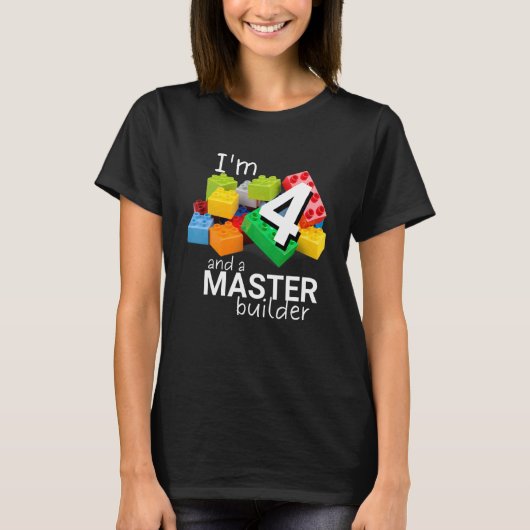 マスタービルダーかわいいブロック建物4th誕生日ボー tシャツ (正面)
