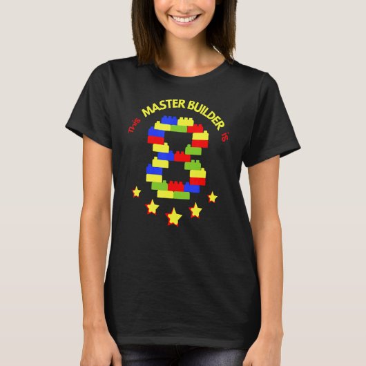 マスタービルダーかわいいブロック建物8番目の誕生日ボ Tシャツ (正面)