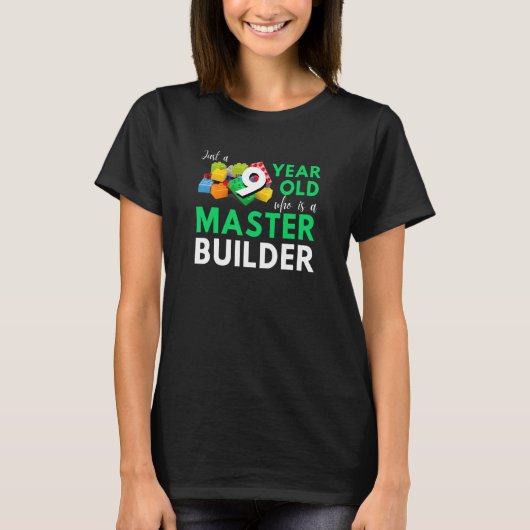 マスタービルダーかわいいブロック建物9th誕生日Bo Tシャツ (正面)