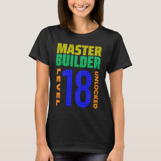 マスタービルダーレベル18ロック解除された18誕生日ブロ Tシャツ