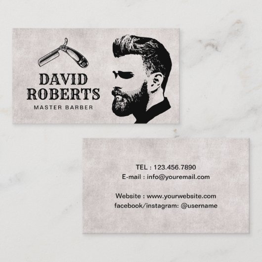 マスター理容師かみそりバーバーバーショップ美容師 名刺 (正面/裏面)