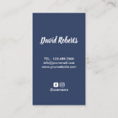 マスター理容師ネイビーブルータイポグラフィバーバーショップ 名刺 (裏面)