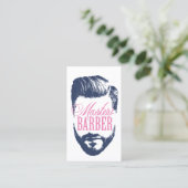 マスター理容師ネイビーブルータイポグラフィバーバーショップ 名刺 (スタンド正面)