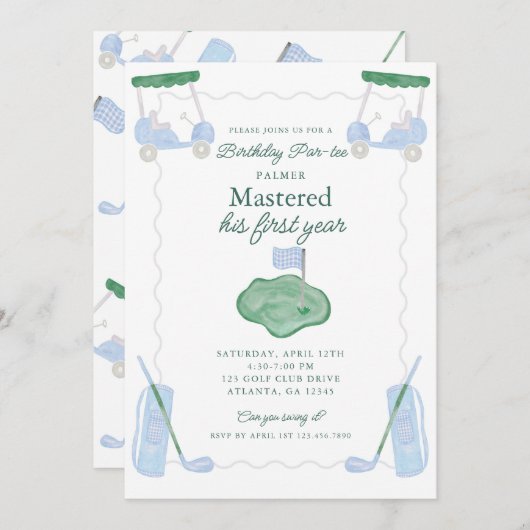 マスター1年目の誕生日パーティー招待状 招待状 (正面/裏面)