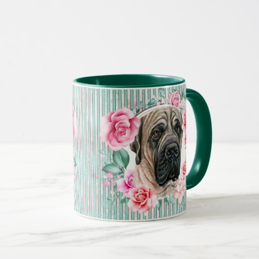 マスチフ犬顔水色イラストレーション マグカップ (正面右)