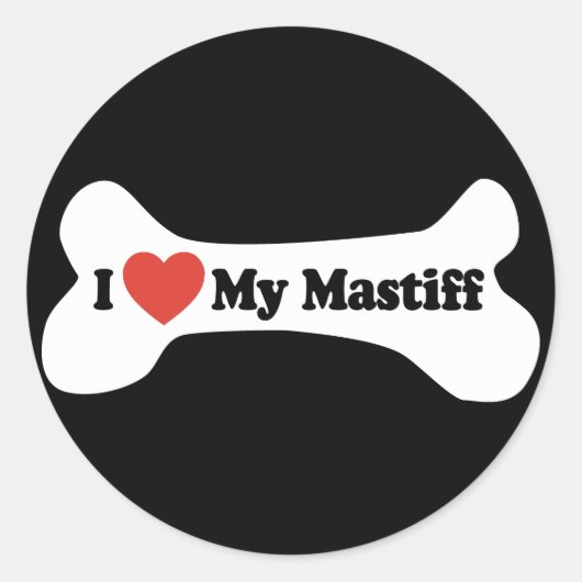マスティフが大好き – ドッグボーン ラウンドシール (正面)