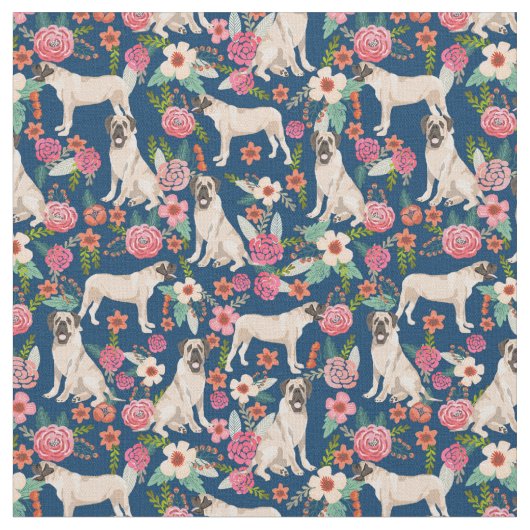 マスティフドッグヴィンテージ花模様 ファブリック (クローズアップ)