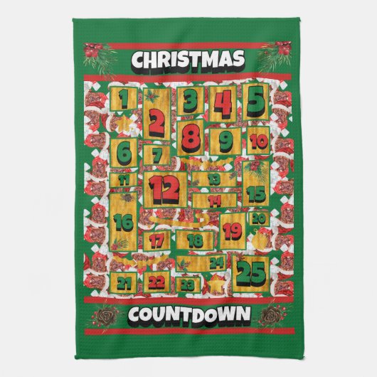 マスティフフランスのカウントダウンクリスマス降臨カレンダー キッチンタオル (縦)
